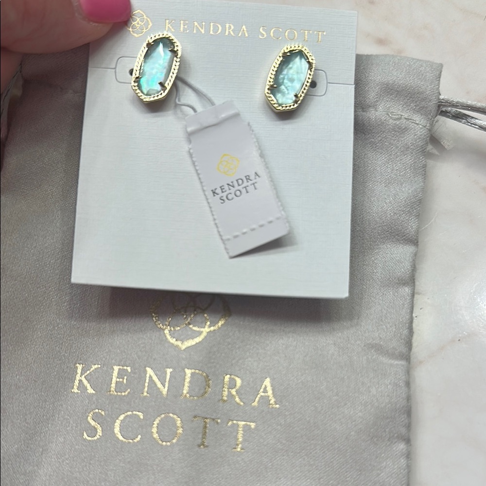 Kendra Scott Blue and Gold Geometric Earrings Ellie Light Blue Illusion